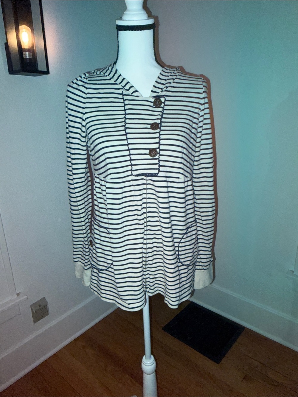 Anthropologie Saturday Sunday Medium White and Blue Striped Zip Up